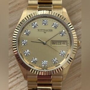 Wittnauer Presidential Diamond Luxury Watch Diamond Markers Gold Case Bracelet